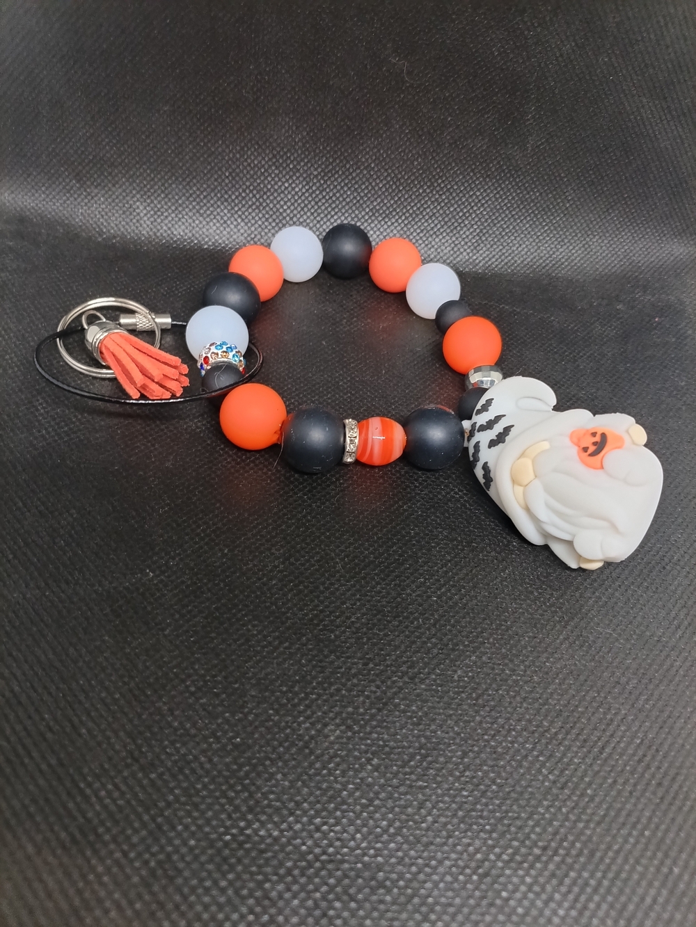 Halloween Ghost Beaded Keychain Wristlet - Orange, Black & White